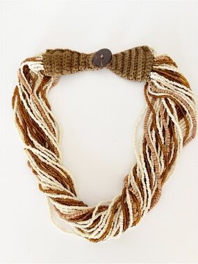 Vintage macrame accented multi stand beaded necklace